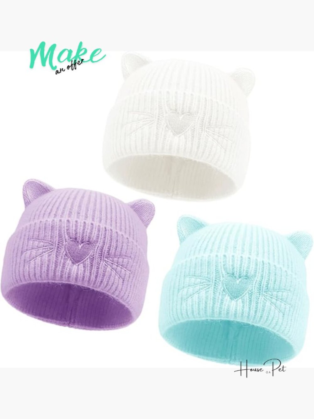 Soft Knitted Baby Beanie Winter Hat with Cat Ear for Infant Toddler